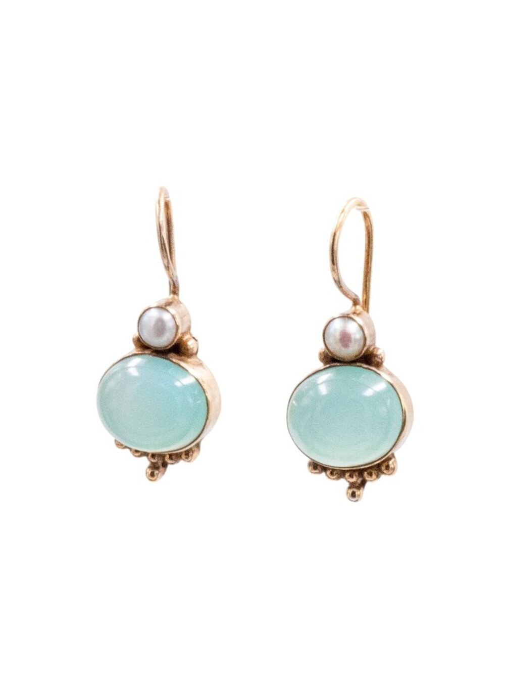 18K Gold Plated Sterling Silver 1.25 Inch Chalcedony Cabochon Drop Earrings